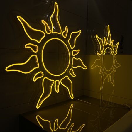 sunflower, neon w kształcie słońca, lato, wakacje, słoneczny blask